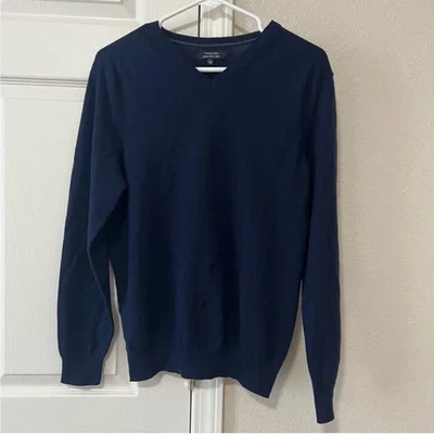 Suéter Tahari Italiano Lana Merino Cuello en V Azul Marino Talla L Hecho en Italia Foto 1 de 4