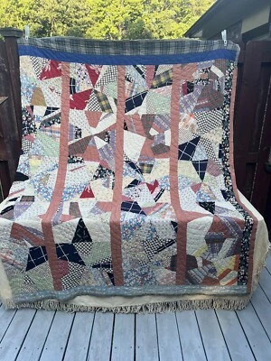 Antique Vintage Quilt Whimsical Prints Floral Feedsack Farmhouse Cottage 1940s - Image 1 of 4