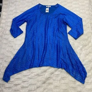 Indigo Soul Tunic Top Women's Blue Textured Lace Size Large 100% Polyester - Picture 1 of 8