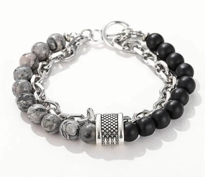 Armband Natursteine Tigerauge Hämatit Ankerkette Silberfarben Herren Modeschmuck - Bild 1 von 4