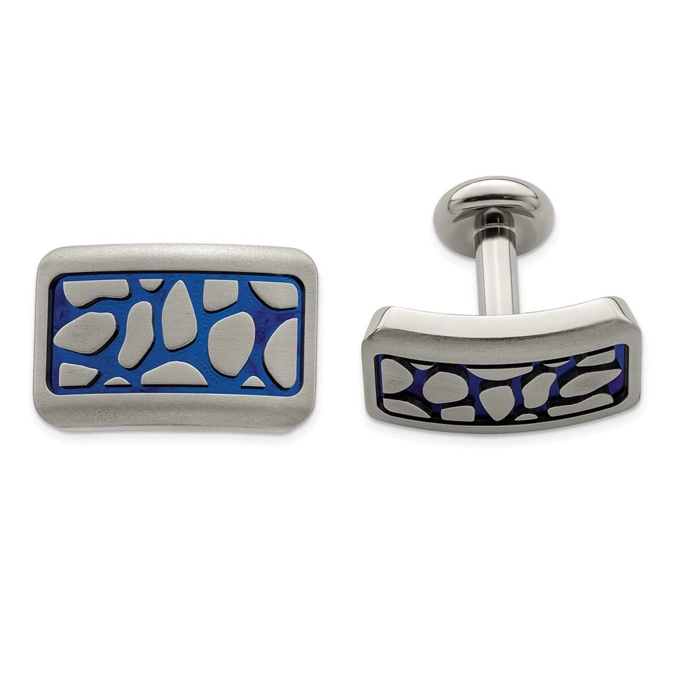 Edward Mirell Titanium Blue Anodized Brushed Cufflinks - Image 1 of 3