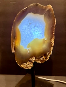 17" LG Lace Agate Lamp Corded Geode Amber Caramel Crystal Gemstone Light OOAK - Picture 1 of 16