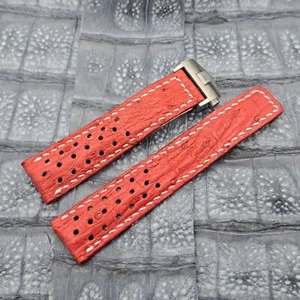 21mm/18mm Ostrich Leather Watch Band Exotic Leather Perforated Racing - Picture 1 of 10