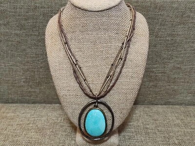 Silpada N1804 - Double-Halo Blue Howlite Stone Sterling Silver & Bronze Necklace - Image 1 of 4