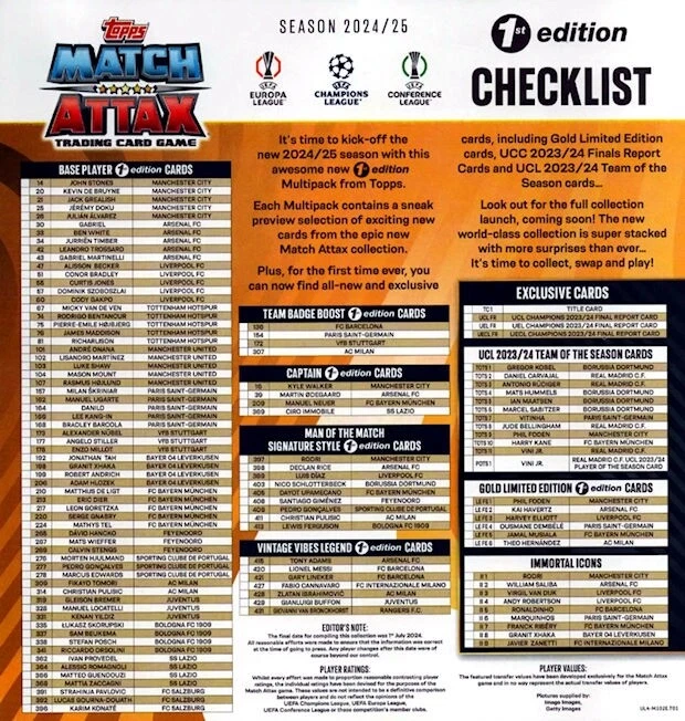 MATCH ATTAX 24/25 - First Edition Cards / Limited Editions & Full sets - Image 1 of 1