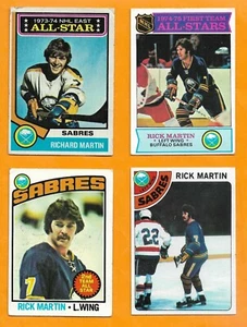 Lotto 4 carte Rick Martin 1973 - 1979 Topps Buffalo Sabes  - Foto 1 di 2