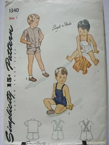 Vintage Late 50's ~ Simplicity Pattern #1340 ~Toddler Playsuit & Jacket ~ Size 1 - Picture 1 of 2