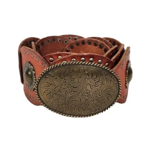 Fossil Congac Leather Studded Concho Belt Engraved Buckle Sz Small - Picture 1 of 7