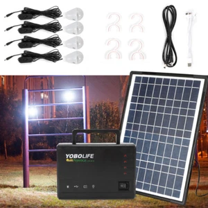 Solar Panel Power Generator Kit Battery Pack Power Station w/ 4 Bulbs Portable  - Picture 1 of 16