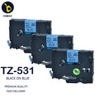 3 Label Tape Compatible With Brother Black on Blue TZ531 PT-E110VP E110VP E300VP