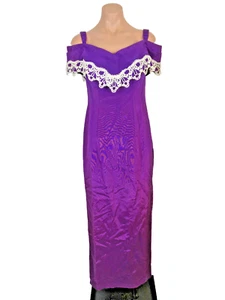 VTG 80s Prom Dress Ball Gown Sheath Off Shoulder Evening Homecoming Purple 3/4 - Picture 1 of 8