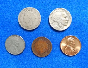 Lot of 5 Popular 20th Century Coins: Buffalo, Wheaties, Indian Head, V Nickel💎 - Picture 1 of 2