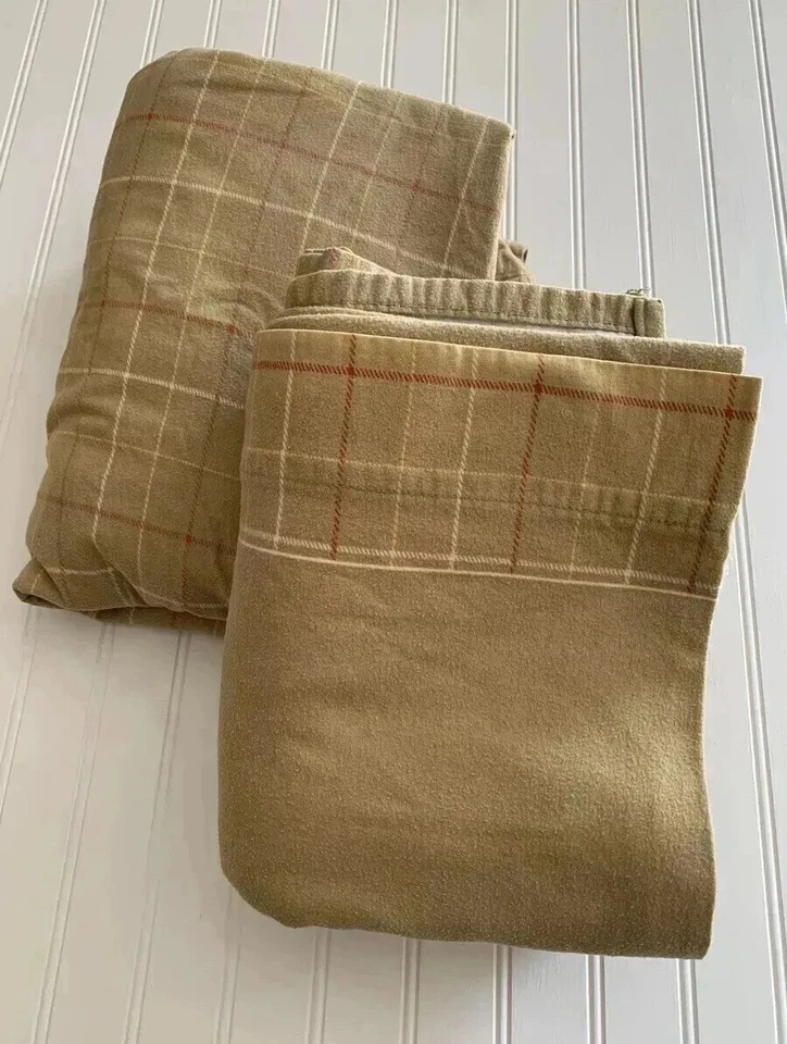 Sábanas ajustables y planas de franela Woolrich verde a cuadros algodón grueso DOBLE talla 2 piezas Foto 1 de 4