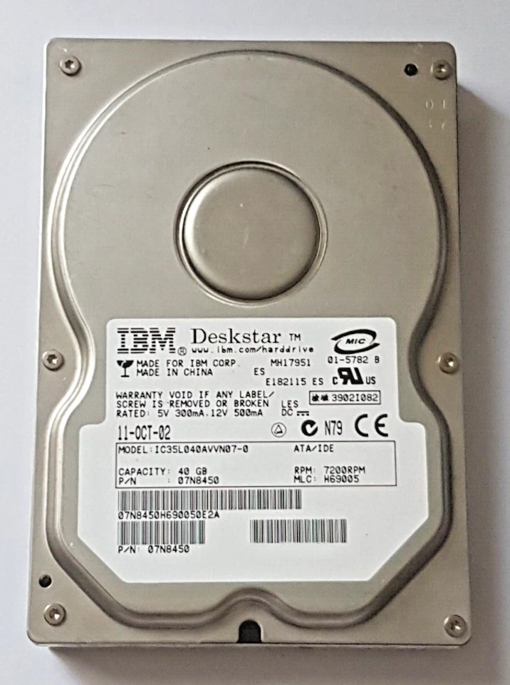 40 GB Ide IBM Deskstar IC35L040AVVN07-0 P-Ata 7200rpm 2MB HDD 3.5 " Hard Drive - Image 1 of 1