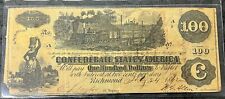 1862 $100 DOLLAR CONFEDERATE STATES CURRENCY CIVIL WAR NOTE PAPER MONEY T-39! NR