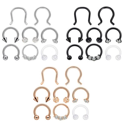 8-24PCS Surgical Steel Septum Clicker Horseshoe Nose Rings Hoop Ear Retainer 16g - Image 1 of 4