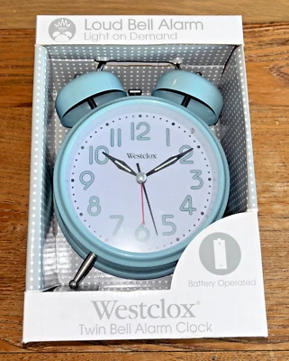 Westclox Loud Bell Alarm Clock (light On Demand) Twin Bell Light Blue New In Box - Image 1 of 3