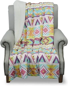Boho Sherpa Fleece Throw Blanket Couch Soft Blankets Plush Cozy 60x80 inches - Picture 1 of 7