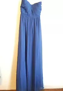 Minuet Solid Blue Maxi Strapless Dress Sz Small Dance Prom Wedding Formal - Picture 1 of 14