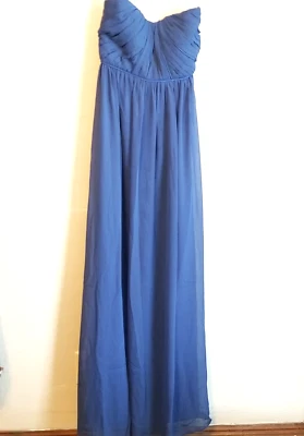 Minuet Solid Blue Maxi Strapless Dress Sz Small Dance Prom Wedding Formal - Image 1 of 4