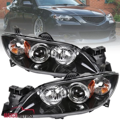 Fits 2004-2009 Mazda 3 Sedan Headlamps Black Projector Headlights Left+Right Foto 1 de 4