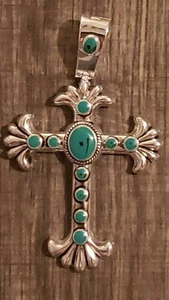 Vintage BEST Silver Tone Cross Pendant Green Enamel Clip - Picture 1 of 7
