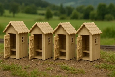 4 Pack - HO Scale Outhouses - Perfect for model train layouts Miniatures Scenery - Image 1 of 4
