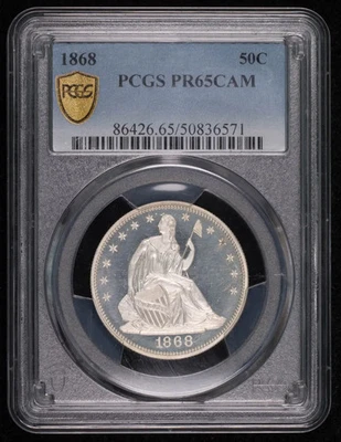 Medio dólar Liberty Seated 1868 P graduación profesional pr-65 cameo prueba Foto 1 de 4
