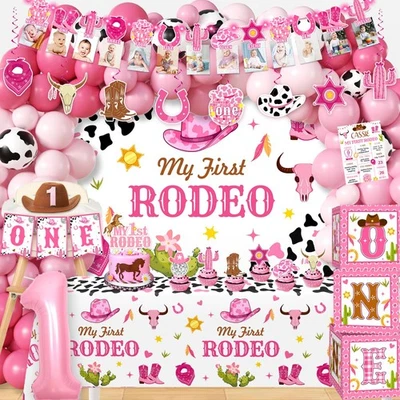 131 Piezas Mi Primera Rodeo Decoraciones Niña, con Sombrero de Vaquera, Mantel, Foto B... Foto 1 de 4