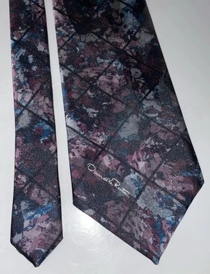 Oscar De La Renta Abstract Tie. Black, Navy And Purple 4” W 57” L. Vintage USA - Image 1 of 4