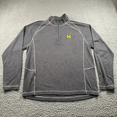 Tommy Bahama 密歇根狼獾男式 1/4 拉链灰色 M 吸湿排汗高尔夫 — 第 1/4 张图片