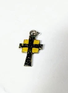 Vintage Enamel Black/Amber Cross Pendant Stainless Steel Religious Charm - Picture 1 of 4