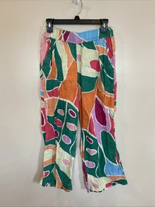 Pantalone Christian Siriano 100% lino astratto gamba larga tasche colorate medio - Foto 1 di 6