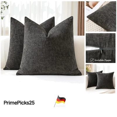 2er Set Chenille Kissenbezüge 40x40cm Dunkelgrau Wohnaccessoire Dekoration - Bild 1 von 4