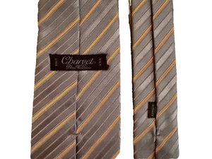 CHARVET Designer Cravatta Collo Uomo 100% Seta Blu Multi Riga Made in France - Foto 1 di 3