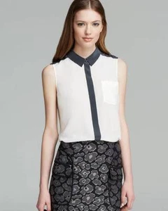 Top de seda Marc Jacobs antiguo blanco gris adorno Frances S/L $198 nuevo con etiquetas M - Imagen 1 de 1
