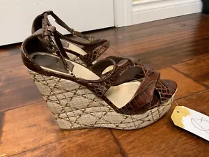 Christian Dior Brown Alligator Strap Wicker Wedge Heels, Size 9 | 39 - Picture 1 of 8