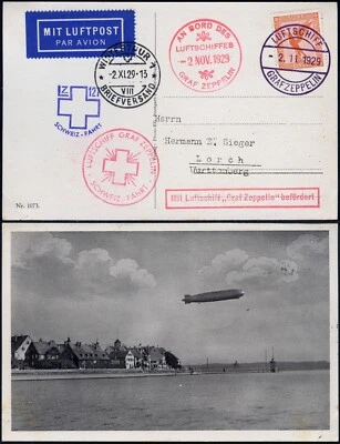 Zeppelin Dt. Reich 1929 Zürich Dübendorf AK Abwurf Winterthur Si 45 c / 1789 RAR - Bild 1 von 3