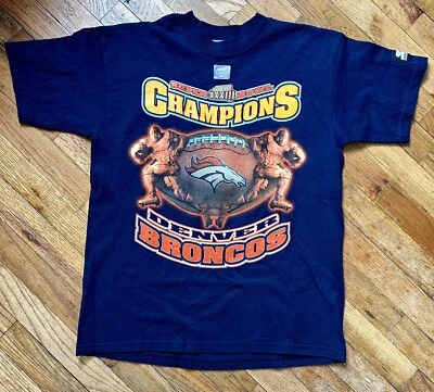 Винтажная футболка Denver Broncos детская размер XL синяя NFL футбол Суперкубок XXXIII чемпионы - Изображение 1 из 4