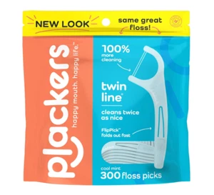 300 Count Cool Mint Plackers Twin-Line Dental Floss Tooth Picks Oral Flossers - Picture 1 of 7