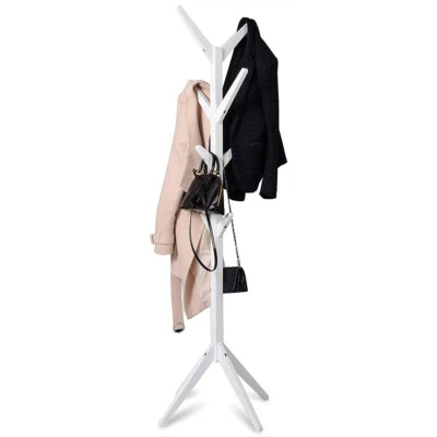 BAKAJI Attaccapanni Appendiabiti a Piantana in legno di Pino 8 Ganci Bianco 58x58x175cm