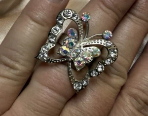Vintage Rhinestone Butterfly Ring Costume Jewelry Party Adjustable - Picture 1 of 3