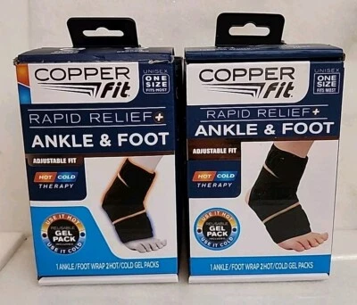 2-COPPER FIT ANKLE & FOOT RAPID RELIEF UNISEX -ONE SIZE ADJUSTABLE FIT HOT/COLD. - Image 1 of 4