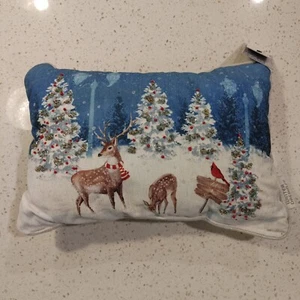 Winter Dreams Perlen Rentier Kardinal Hirsch Weihnachten Urlaub Kissen 10" x 14" B - Bild 1 von 12