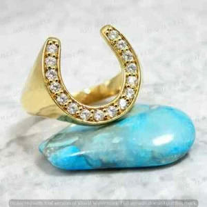 1.30Ct Round Moissanite Horseshoe For Men's Pinky Ring 14K Yellow Gold Plated - Picture 1 of 8