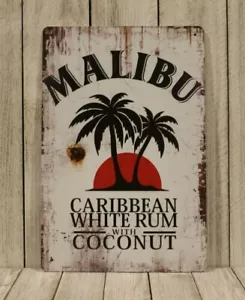 Malibu Tin Metal Sign Coconut Liqueur Rum Bar Liquor Store Rustic Vintage Look - Picture 1 of 4