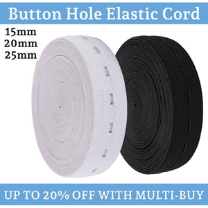 Black & White Flat Elastic Cord Wide Band Button Hole Sewing Dress 15/20/25mm - Picture 1 of 23