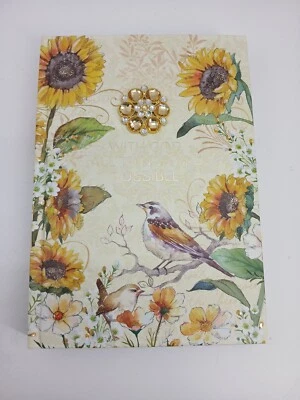 Pooch & Sweetheart Brooch Writing Journal Sunflower Birds Matt 19:26*** - Image 1 of 4