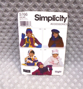 Simplicity #5766 Girls Fleece Hat Scarf Mittens Sewing Pattern Size S M L UNCUT