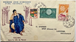 1961 FRANCOIS JOSEPH TALMA French Actor FDC Paris France to Lakeside CA 2F - Picture 1 of 7